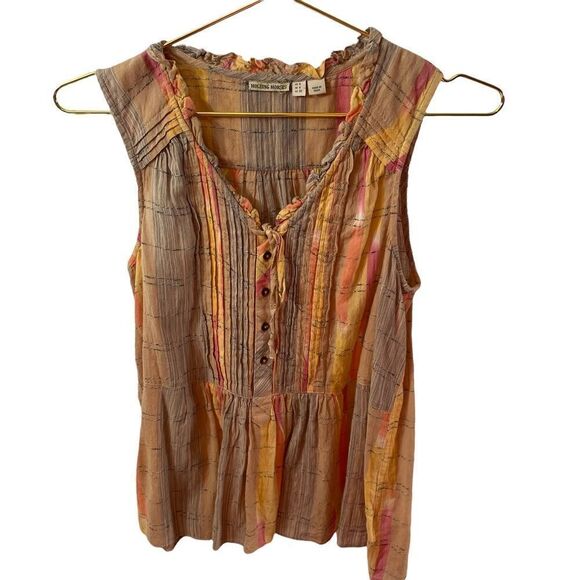 Holding Horses Anthropologie Faye Burnout Plaid Printed Pleat Tank Top Blouse - Picture 6 of 6